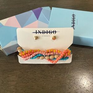 Indigo Authority Monarch Pastel Layered Bracelet and Earring Set NIB Boho